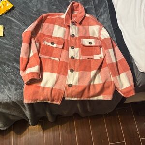 JODIFL Red and White Checkered Shirt Jacket